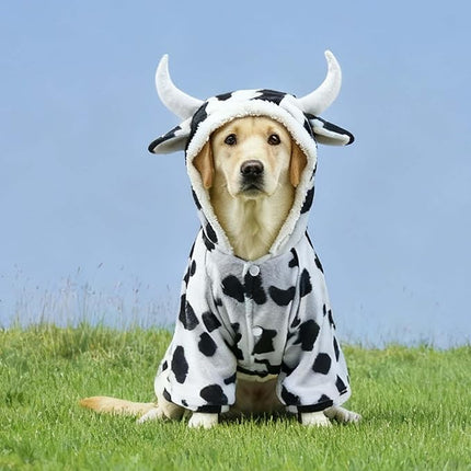 FLAdorepet Halloween Dog Cow Costume Outfits for Small Medium Large Dog Winter Fleece Puppy Jacket Coat Hoodie Funny Dog Clothes Golden Retriever (4XL, White)