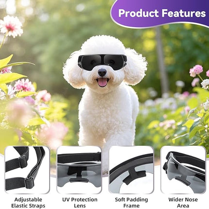 LESYPET Dog Goggles for Small Medium Dogs, UV Protection Dog Sunglasses with Foam Padded, Windproof Eye Protection Puppy Sunglasses for Riding Driving, Adjustable, Black