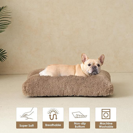 EHEYCIGA Fluffy Dog Crate Bed for Medium Dogs, Plush Faux Fur Crate Pad, Calming Anti Anxiety Medium Dog Bed for Crate, Washable Soft Warm Mat with Non-Slip Bottom, Camel