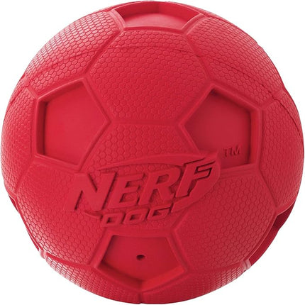 Nerf Dog Soccer Ball Dog Toy with Interactive Squeaker, Lightweight, Durable and Water Resistant, 2.5 Inches, For Medium/Large Breeds, Two Pack, Blue and Red