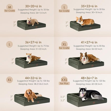 EHEYCIGA Memory Foam Dog Bed XXL, Giant Dog Bed Orthopedic with Washable Removable Cover, Waterproof Pet Bed Couch for Jumbo Dogs, 48x36x7 Inches, Dark Green