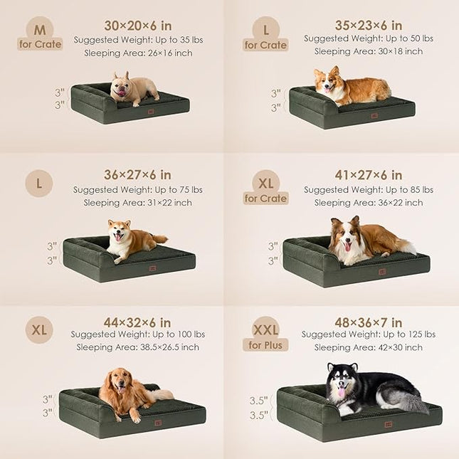 EHEYCIGA Memory Foam Dog Bed XXL, Giant Dog Bed Orthopedic with Washable Removable Cover, Waterproof Pet Bed Couch for Jumbo Dogs, 48x36x7 Inches, Dark Green