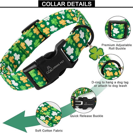 ARING PET St Patrick's Day Dog Collar-Cute Green Clovers Dog Collars, Adjustable Shamrock Pet Collars Trefoil Puppy Collar Gifts with Quick Release Buckle for Girl&Boy Dogs
