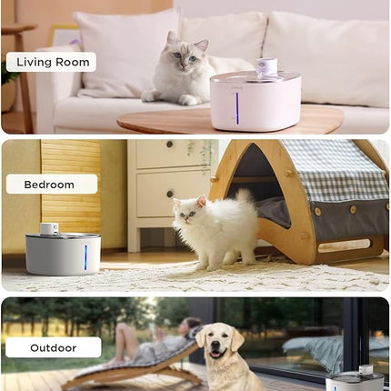 Cordless Cat Water Fountain Battery Operated, FEELNEEDY 4L/135 fl oz Pet Water Fountain for Cats and Dog with Motion Sensor, Ultra Quiet Cat Drinking Fountain with 6 Filters (YPD-C004P), White