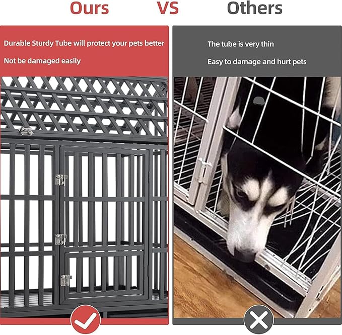 52 Inch Heavy Duty Dog Crate Indestructible and Escape-Proof Dog Crate Cage Kennel for Large/Medium Dogs Extra Large XL XXL with Wheels Removable Tray Double Door
