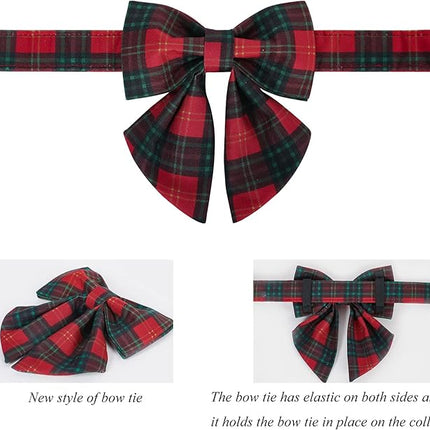 Lionet Paws Christmas Dog Collar with Sailor Bow, Bowtie for Dogs, Adjustable Comfortable Dog Collar Girl, L, Neck 16-24 in