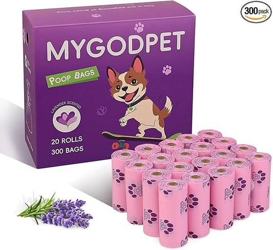 Dog Poop Bags Rolls 300 Count Biodegradable Poop Bags Refills for Dog and Cat Lavender Scented Waste Bag Leak Proof Doggie Poop Bag Doggy Trash Bag Purple
