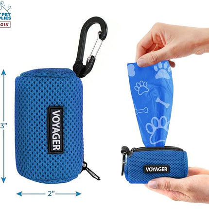 Best Pet Supplies Dog Poop Bag Holder Leash Attachment with 15 Bags, Royal Blue, Reusable Mesh Dispenser Pouch for Travel, Walking, Park, and Outdoor Use, Soft and Durable with Clip-On