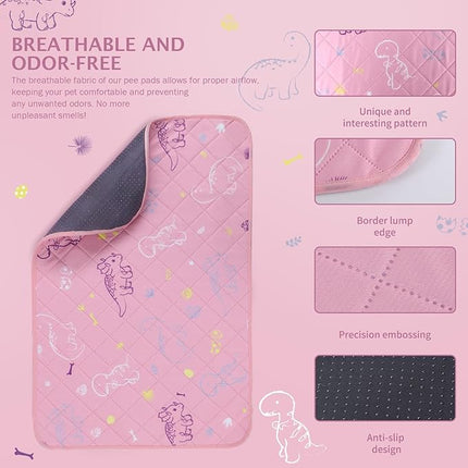 IEUUMLER Washable Pee Pads for Dogs, 2 Pack Non-Slip & Waterproof Pack Whelping Pad, Reusable Washable Puppy Potty Training Pad with Fast Absorbent for Playpen EU007 (Pink Dinosaur, 36"X48"-2pcs)