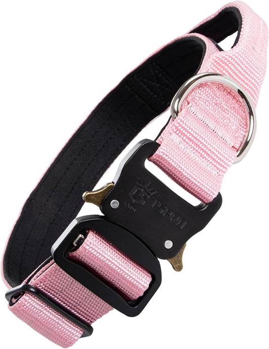 TSPRO Premium Dog Collars Tactical Dog Collar with Handle and Heavy Duty Quick-Release Metal Buckle Durable Thick and Adjustable for Medium to Large Dogs (Pink M)