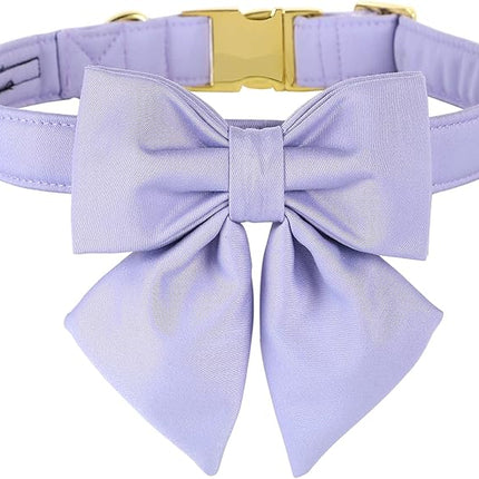 Maca Bates Violet Dog Collar with Cute Lavender Solid Sailor Bow Tie,Extra Large Girl Boy Dogs,Girly Adjustbale Durable Breakaway Soft Collars with Bowtie for Female Male Puppy,Pet with Metal Buckle