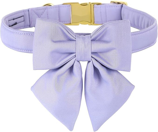 Maca Bates Violet Dog Collar with Cute Lavender Solid Sailor Bow Tie,Extra Large Girl Boy Dogs,Girly Adjustbale Durable Breakaway Soft Collars with Bowtie for Female Male Puppy,Pet with Metal Buckle