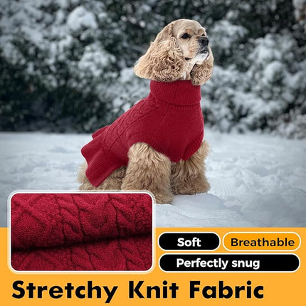 LeLePet Dog Sweater Christmas Turtleneck Knitwear Sweatshirt Cable Knit Warm Dress for Small Medium Large Dogs Puppy Fall Sweater, Pitbull, Lab, XL, Red