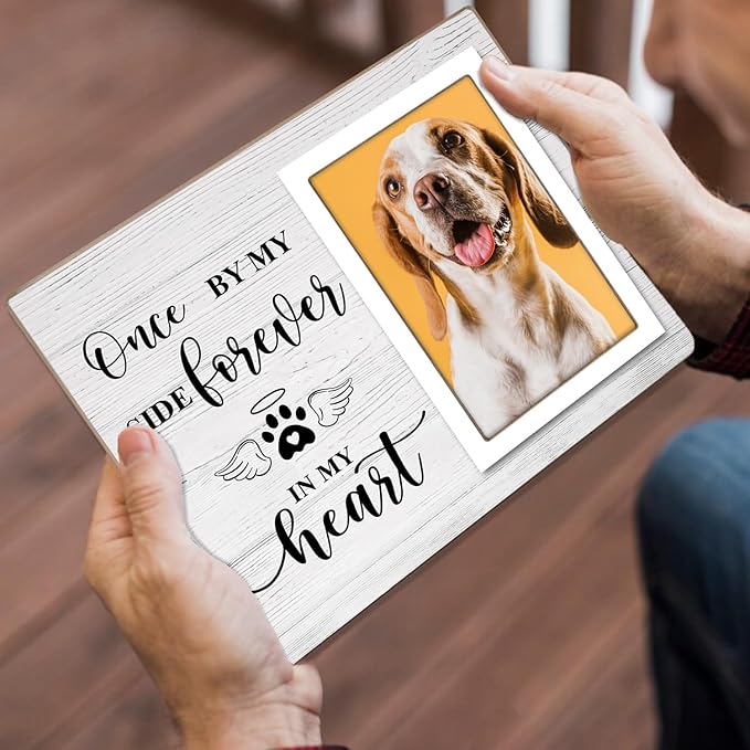 Pet Memorial Picture Frame, Cats or Dogs Wooden Picture Frame, Memorial Pets Loss Photo Frame, Pet Loss Sympathy Gift for Pet Owner, You Left Paw Prints on Our Heart Forever,4x6Inch Photo