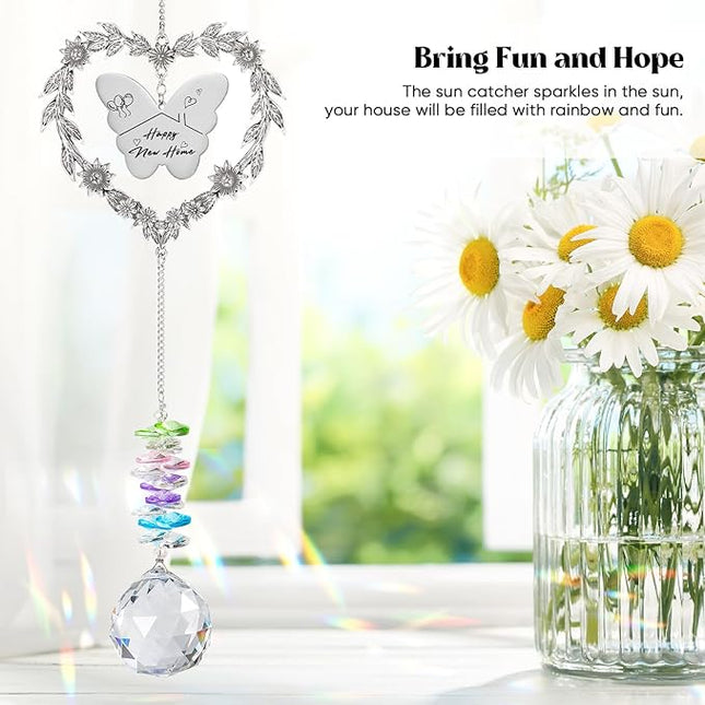 Housewarming Gift Sun Catcher, New Home Gift Heart-Shaped Wreath Hanging Ornament for Window, Happy New Home Rainbow Maker for Neighbors, Best Housewarming Present 2025 for Friend