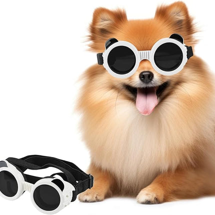 Lesypet Dog Sunglasses Small Breed, Dog Goggles for Small Dogs Eye Protection Windproof Doggie Glasses for Outdoor Driving Hiking UV Protection, White