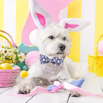 Easter Dog Collar with Bow Tie- Adjustable Easter Bunny Eggs Dog Collar Cute Rabbit Bowtie Metal Buckle Puppy Collars for Small Medium Large Dogs S