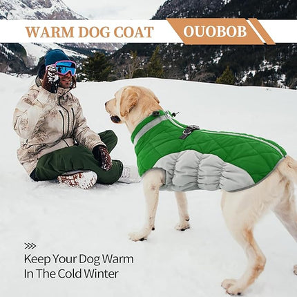 Large Dog Coat, XXLarge Dog Winter Coat, Waterproof Pet Jacket with Back Zipper,Extra Large Pet Coats, Warm Fleece Jacket with D-Ring, Windproof Winter Clothes Golden Retriever,Green,XXL