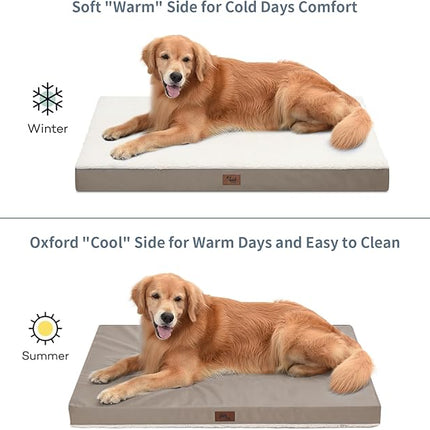 Plush Orthopedic Dog Bed for Medium Dogs & Puppies, Waterproof Dog Beds 30x20 Inch with Removable Washable Cover, Egg Crate Foam Flat Pet Mat, Khaki White