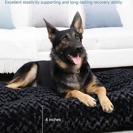 KSIIA Washable Dog Bed Anti-Slip Dog Crate Beds Deluxe Plush Kennel Pad Comfy Pet Sleeping Mat for Jumbo Dogs, 47" x 29", Black