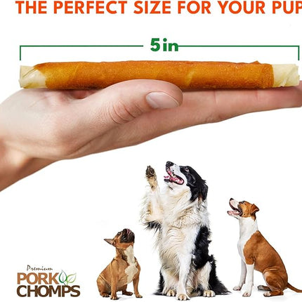 Pork Chomps Baked Pork Skin Dog Chews, 5-inch Mini Twists, Real Sweet Potato Wrap, 12 Count
