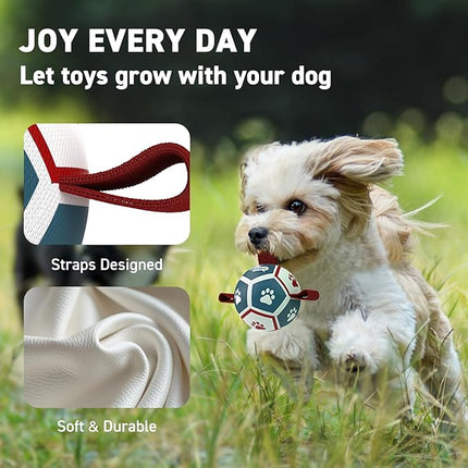 QDAN Small Dog Toys, Puppy Balls, Dog Balls with Straps for Small Breed, Soccer Ball for Dogs, Puppy Toys, Dog Birthday Gift (Blue Red, 3.5 inch)
