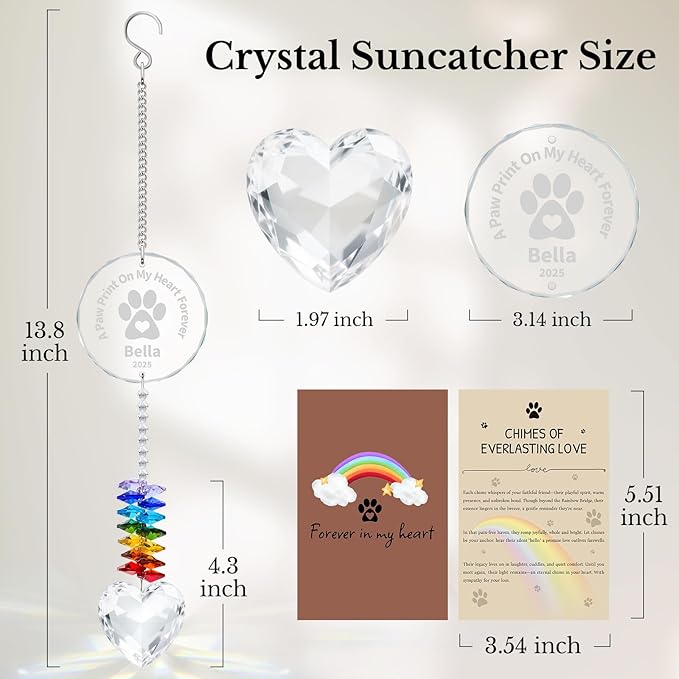 Personalized Pet Memorial Suncatcher - Dog Memorial Gifts for Loss of Dog,Pet Loss Sympathy Gift,Custom Crystal Cats Dogs Remembrance Bereavement Gift (Pet Memorial(Rounded))