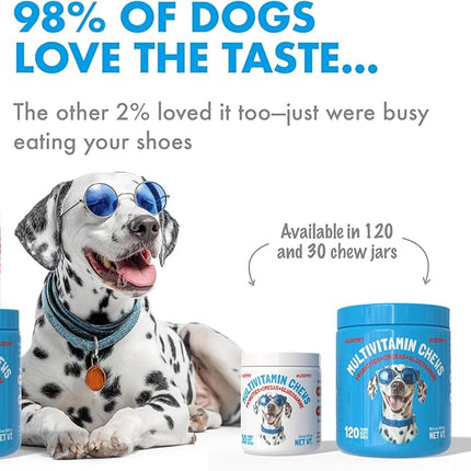 Dog Vitamins - 120 Multivitamins Chews w/Glucosamine Chondroitin, Probiotics Digestive Enzymes and Omegas - Supplement for Overall Health - Joint Support, Immune Health, Skin and Heart Health