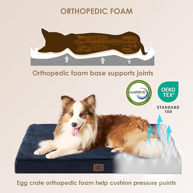 EHEYCIGA Orthopedic XXL Dog Beds for Jumbo Dogs with Removable Washable Cover for Crate, Navy, 47x29