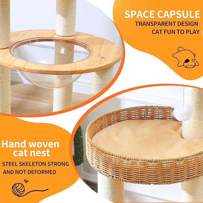 Large Cat Tree for Multiple Cats, Handmade with Natural Materials, Thick Scratching Posts, Stable & Sturdy Wooden Cat Scratcher, Stylish Nordic Design for Climbing & Play