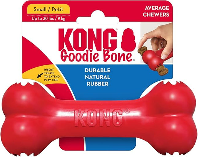 KONG Goodie Bone - Classic Durable Natural Rubber Dog Bone, Supports Mental Engagement - Treat Dispensing - Red - for Small Dogs
