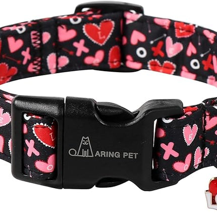 ARING PET Valentine's Day Dog Collar, Cute Black Red Pink Heart Pet Collars with Love Pendant for Puppy Small Medium Large Boy Girl Dogs-S