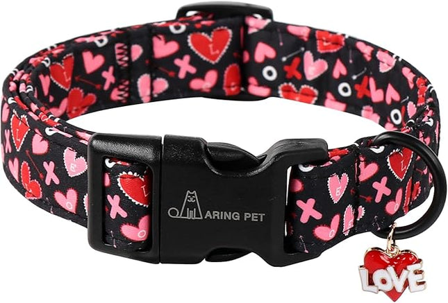 ARING PET Valentine's Day Dog Collar, Cute Black Red Pink Heart Pet Collars with Love Pendant for Puppy Small Medium Large Boy Girl Dogs-S