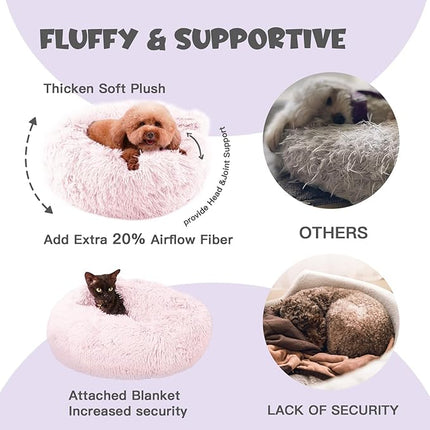 Himax Dog Beds for Large Dogs, Comfort Dogs Bed with Blanket Attached, Calming Anti-Anxiety Fluffy Dog Bed Washable (20"/26"/35") Pink