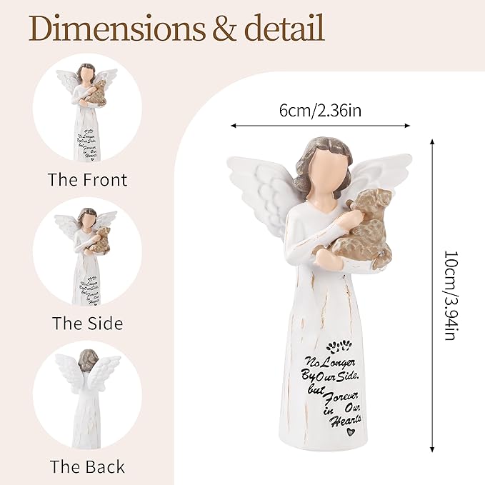Loss of Dog Sympathy Gift, Dog Memorial Gifts, Angel Figurine, Remembrance Keepsake, Pet Sympathy Gift(Light Brown-S Size)