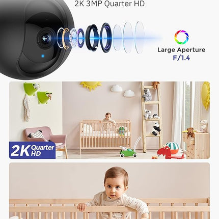 Hugolog 2K 3MP Indoor Pan/Tilt Security Camera with Auto-Focus,Ideal for Baby Monitor/Pet Camera/Home Security,Starlight Color Night Vision,Human/Pet AI,US Cloud,Compatible with Alexa