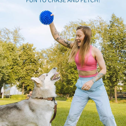 4.5” Heavy Duty Squeaky Dog Balls for Medium Large Dogs, Dog Toys for Aggressive Chewers, Spike Ball Toys for Clean Teeth and Training(2 Pack) (4.5" red and Blue)