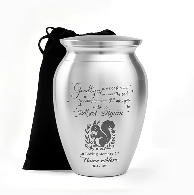 Artsy Woodsy Squirrel Memorial Mini Urn for Human Ashes Keepshake, Decorative Keepsake Urn with Engraved Squirrel 2.56 inch, Small Memorial Gifts for Pet Lovers (05, 2.56 x 1.77)