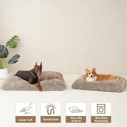 EHEYCIGA Fluffy Dog Crate Bed for Extra Large Dogs, Plush Faux Fur Crate Pad, Calming Anti Anxiety XL Dog Bed, Washable Soft Warm Crate Mat with Non-Slip Bottom, Taupe