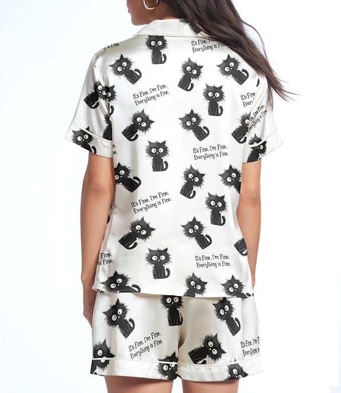 Women’s Silk Satin Pajama Set, Short Sleeve Button Down 2 Piece PJs with Shorts, Cozy Loungewear & Matching Holiday Pajamas