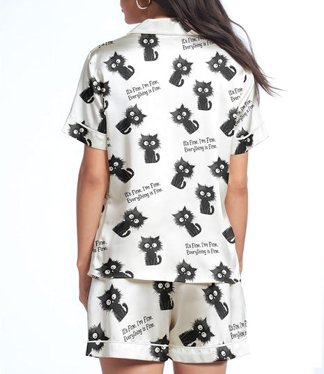 Women’s Silk Satin Pajama Set, Short Sleeve Button Down 2 Piece PJs with Shorts, Cozy Loungewear & Matching Holiday Pajamas