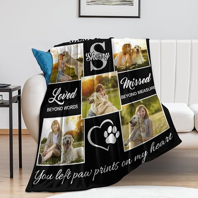 Artsadd Dog and Cat Memorial Gifts, Pet Loss Memorial Blanket, Custom Dog Blanket, Personalized Pet Remembrance Gifts, Loss of Pet or Cat Remembrance Sympathy Grief Condolence Bereavement Gifts