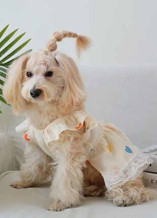 QWINEE Cute Heart Pattern Dog Dress Ruffle Trim Princess Dress Cat Vest Dress Lace Trim Summer Dress Pet Clothes for Small Medium Cats Dogs Kitten Puppy Yellow L