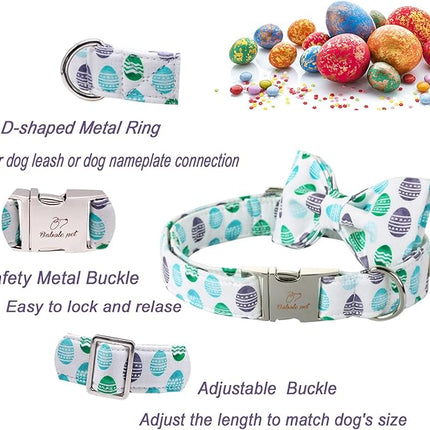 Easter Dog Collar with Bow Tie - Adjustable Easter Eggs Dog Collar Classic Bowtie Metal Buckle Puppy Collars for Small Medium Large Dogs XS