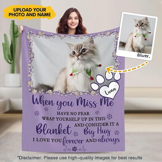 Custom Pet Memorial Blanket with Photo,Personalized Dog/Cat Loss Sympathy Gift,Pet Loss Bereavement Remembrance Gifts,Flannel Throw Blanket with Pictures (Purple)