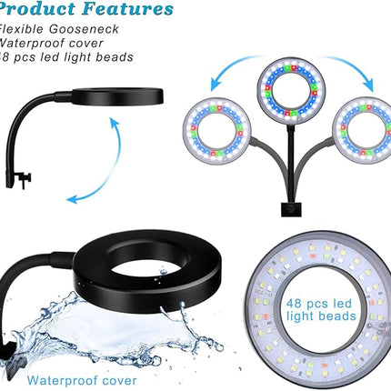 DOMICA Clip On Aquarium Light for 1 to 3 Gal Fish Tank (Dimmable White+Blue+Red LED) USB Moving Lamp for Open Terrarium (Adapter NOT Included)