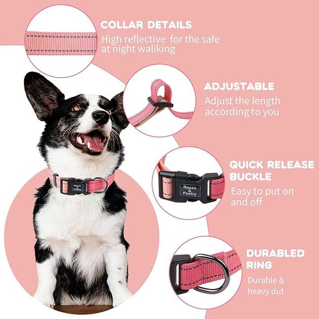 Roses&Poetry Pink Small Dog Collar and Leash Set, Puppy Reflective Leashes with Collars, Adjustable Durable Matching Collar Leash for Small Dogs Girl (Pink Gradient-XS)
