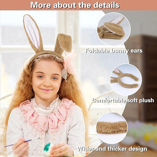 Beviliu Bunny Ears Headband Easter, Rabbit Ear Animal Hairband for Adult, Fluffy Headwear Brown for Halloween Christmas Costume Theme Cosplay Party Birthday