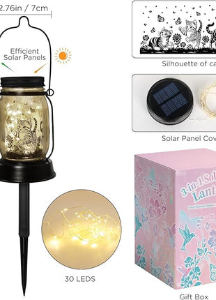 Cat Gifts Cat Solar Lanterns Cat Solar Lights Outdoor Cat Lover Gifts for Women Men Cat Lovers Gifts Hanging Cat Lanterns with Stake for Yard Lawn Garden Decor Waterproof Cat Butterfly Lantern Torches