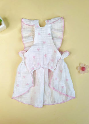 QWINEE 2 Piece Cute Heart Pattern Dog Dress Ruffle Trim Princess Dress Cat Vest Dress Lace Trim Summer Dress Pet Clothes for Small Medium Cats Dogs Kitten Puppy Multicolor A Medium